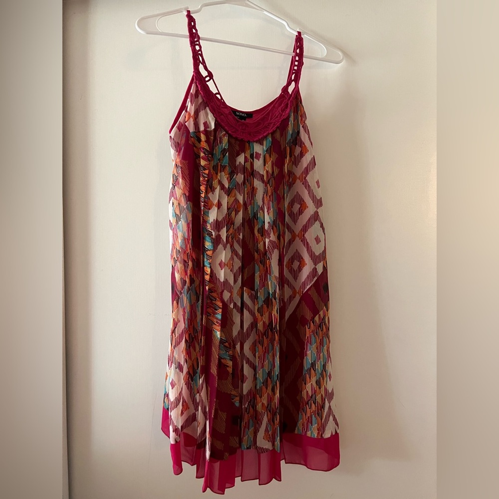 Xhilaration Berry Multicolor Geometric Pleated Tank Dress